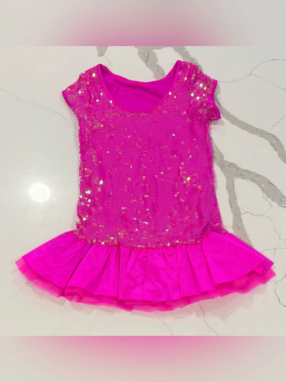 Weissman Hot Pink Sequin Leotard w/ Tutu Dance Costume Youth Size MC